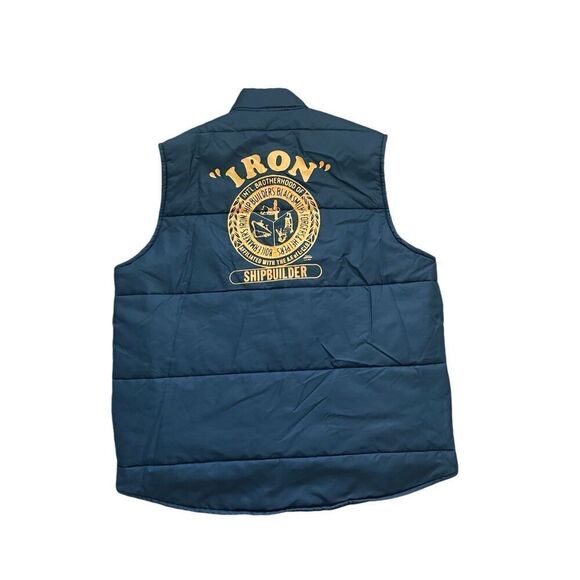 Vintage 70s/80s iron works builders guild navy blue button down puffer vest - Picture 2 of 7